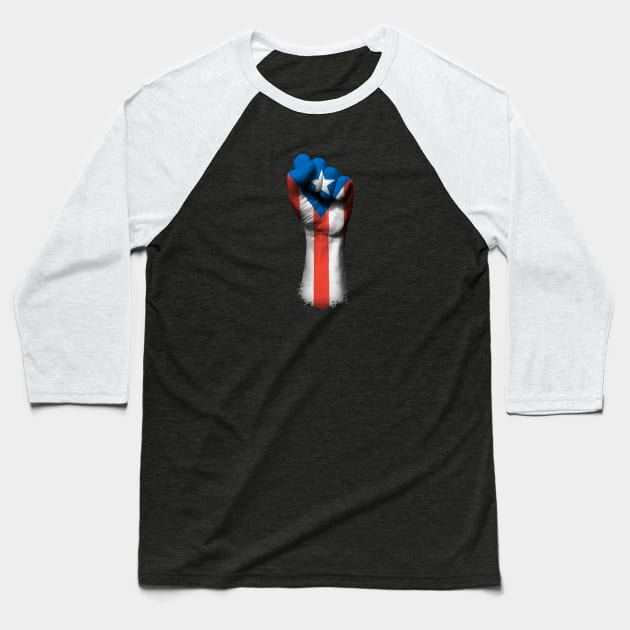 Flag of Puerto Rico on a Raised Clenched Fist Baseball T-Shirt by jeffbartels